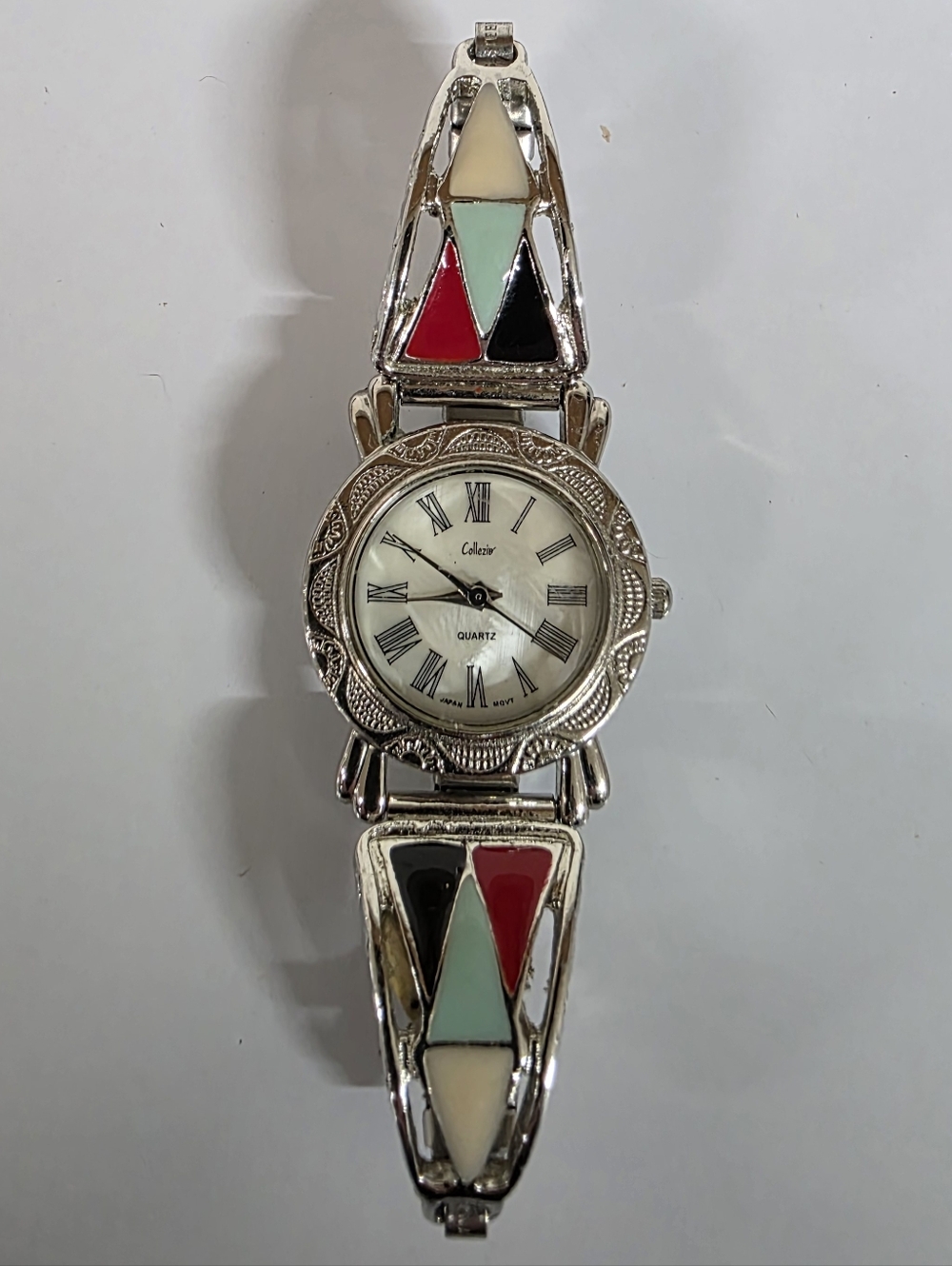 Collezio Silver-Tone Inlay Women’s Bracelet Watch - Red/Black/Mint/Cream